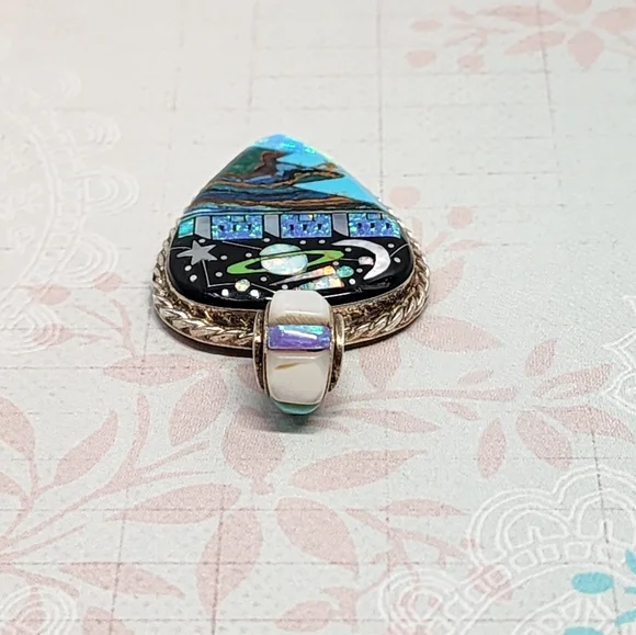Sheryl Martinez Navajo Micro Inlay and Sterling Cosmic Pendant - Picture 2 of 5